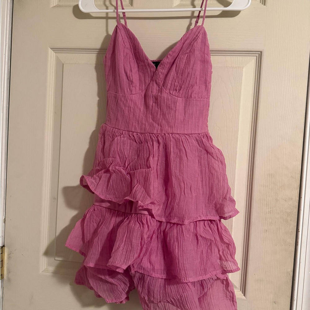 Crystal Doll Vibrant Pink Ruffle Mini Dress